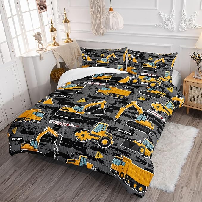 Truck Comforter Set Crane Excavator Engineering Vehicle Printed Bedding Set with 1 Comforter and 2 Pillowcases for Boys and Girls Bedroom All Season(Truck Full) - Image 3