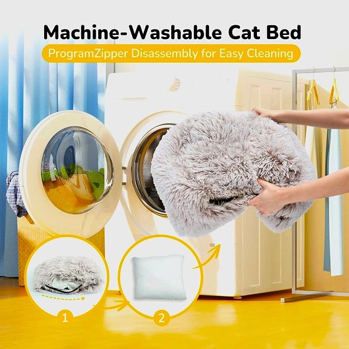 CATISM Cat Bed, Cat Cave for Indoor Cats, Soft Cat Dome, Self-Warming 2 in 1 Foldable Pet Cat House with Washable Cushioned Pillow Calming Fluffy Dog Beds for Small Dogs with Anti-Slip Bottom Brown | Soft Warm Washable Anti-Slip Bottom Removable Fluffy... - Image 6