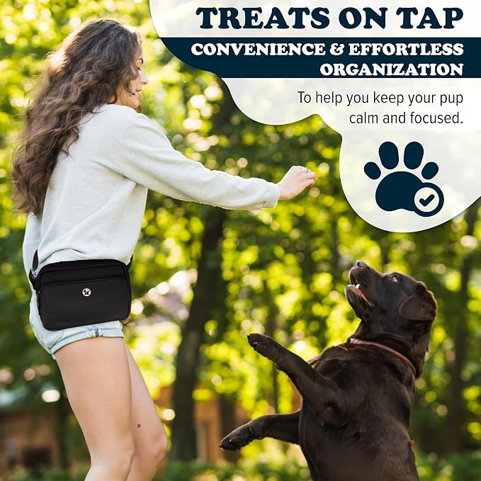 Puppington 3-in-1 Crossbody Dog Treat Pouch for Pet Training - Compostable Poop Bags, Built-In Poop Bag Dispenser, Slow-Feeding Travel Dog Bowl & Reflective Leash - Dog Walking Bag (Onyx Black) - Image 4