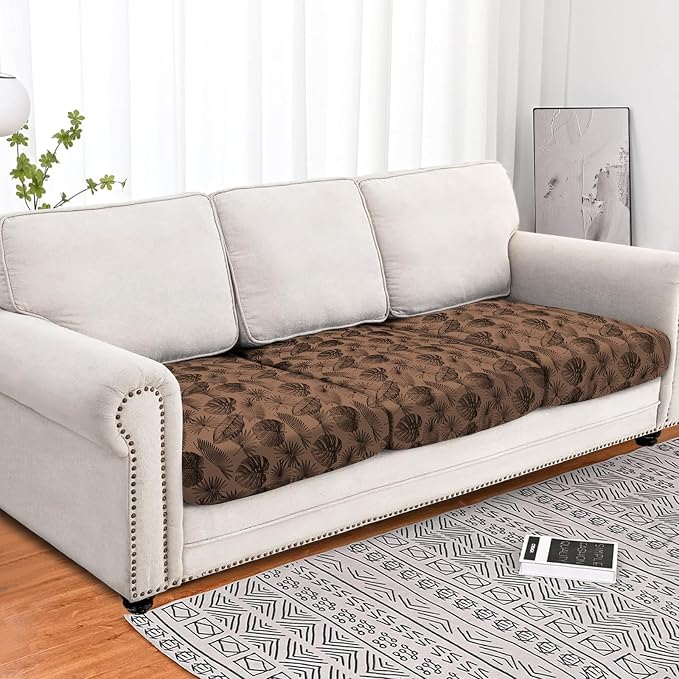 molasofa Leather Look Couch Cushion Covers, Stretch Sofa Cushion Covers for Sectional Armchair Loveseat Protector, Replacement Seat Cushion Slipcovers, Machine Washable (3 Cushion Sofa, Brown Leaf) - Image 2
