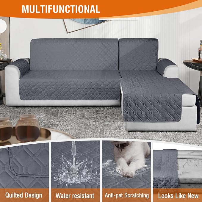 VANSOFY Sectional Couch Covers 100% Waterproof L Shaped Sofa Slipcover 3pcs Reversible Chaise Lounge Cover for Sectional Sofa Furniture Protector Cover for Pets Dog Cat(Small, Dark Gray) - Image 5