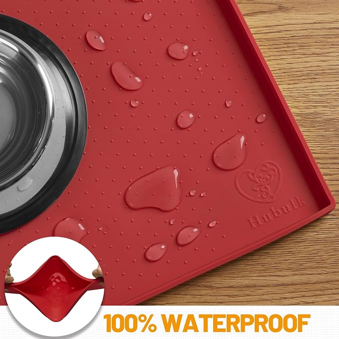 Hubulk Dog Feeding Mat,100% Waterproof Food Grade Silicone Pet Food and Water Bowl Placemat,Dishwasher, High Raised Edge to Prevent Spills,Nonslip Tray to Stop Messes on Floor（28"x18"x0.8", Red） - Image 4
