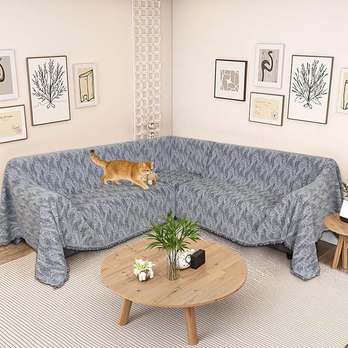 1OO% Waterproof Sectional Couch Covers for Dogs L Shaped Corner Sofa Cover Washable Chenille Sofa Slipcovers Blanket Modern Jacquard Pet Furniture Protector (91"x276", Navy Wave) - Image 7