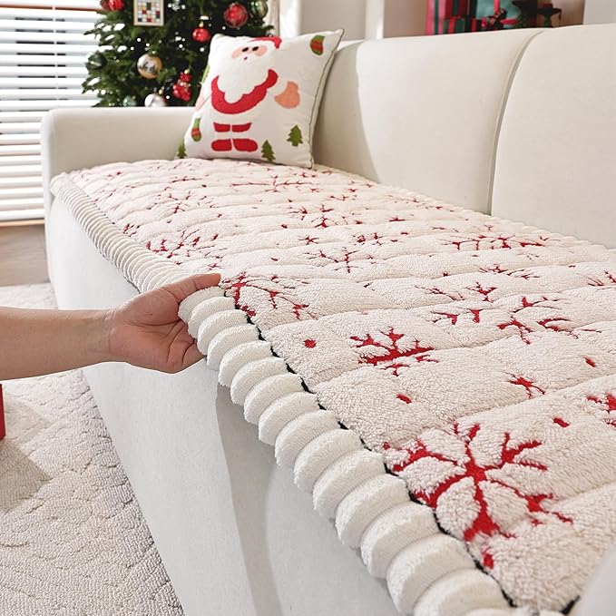 Plush Warm Sofa Cover, Pet Couch Cover for Sectioanl Sofas, Sofa Covers for Pet Washable, Non-slip Christmas Couch Covers for Pets, Dog Couch Protectors for Christams(1PC, Beige White, 27.6"×94.5") by PJLZJFBY