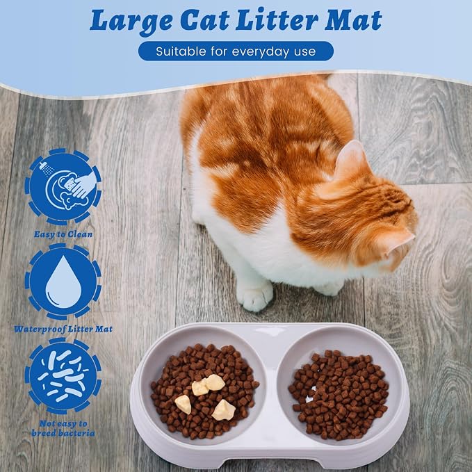 Sliner 7 Pcs Kitten Litter Box Starter Kit, 2 Plastic Small Kitty Litter Box Training Low Entry with Scoop, 2 Double Cat Bowl and Mat for Kitten Indoor(Blue) - Image 6
