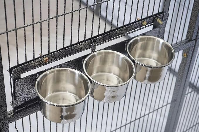 Stainless Steel Bird Cage Feeder Cup Set with Swivel Gate for Aviary Cage - Image 3