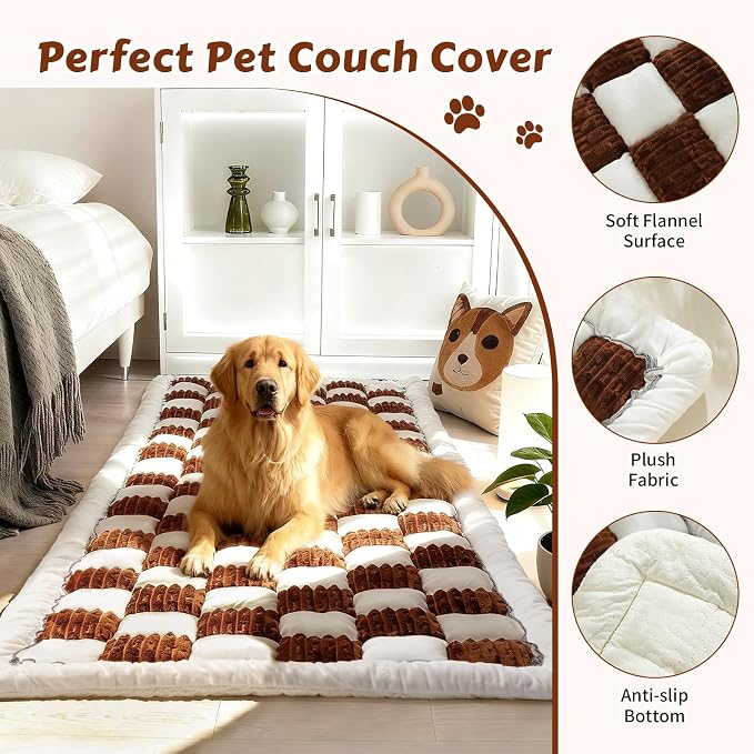 Pet Couch Cover for Dogs & Cats, Soft Flannel Non-Slip Couch Sofa Cover Protector, Dog Bed Sleeping Mat, Washable Reversible Anti-Slip Dog Bed for Small Medium Large Pets(27.6X82.67,Brown) - Image 2