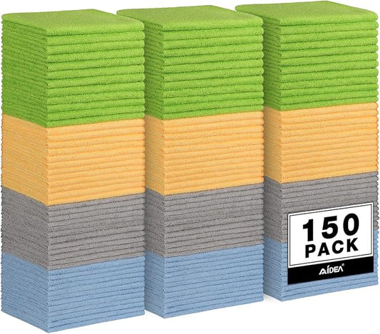 AIDEA Microfiber Cleaning Cloth 150 Pack, Microfiber Towels for Cars, Soft & Absorbent Cleaning Rags, Premium Lint Free Shop Towels for House, Kitchen, Car, 12inx16in by AIDEAHOME