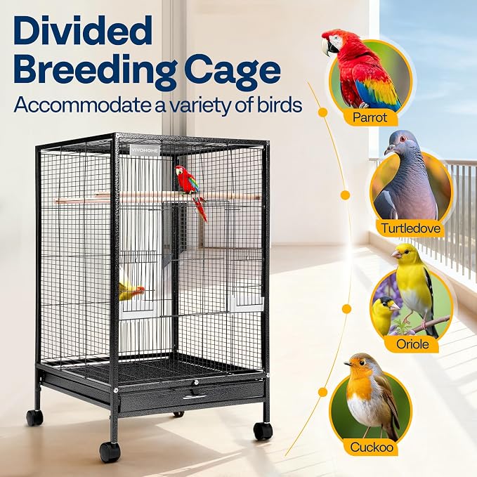 VIVOHOME Wrought Iron Bird Cage with Rolling Stand, 30 Inch Height | Standing Bird Flight Cage with Casters, Slide-out Tray for Parakeets Cockatiels Lovebirds Canaries Finches Conures, Black - Image 6