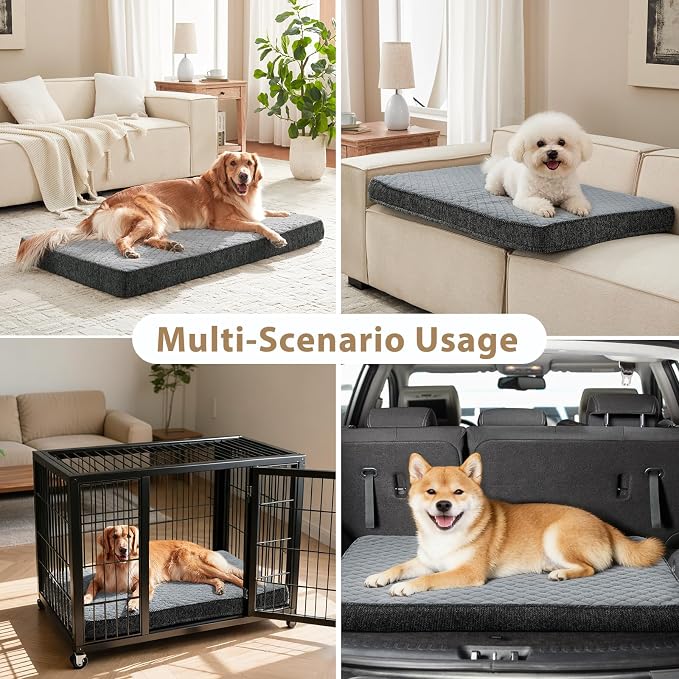 JOEJOY Orthopedic Dog Bed for Extra Large Dogs, Washable Dog Crate Bed Large Sized with Removable Cover, Egg Memory Foam Big Pet Beds, Light Grey, 47"x29" - Image 7