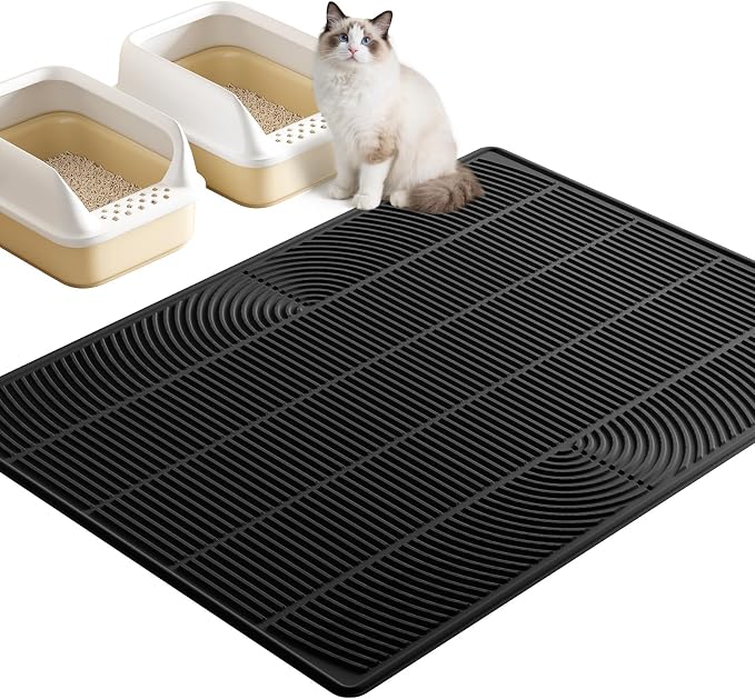 TRZZ XXL Cat Litter Mat, Large Silicone Waterproof Mat, Black | Non-Slip, Easy to Clean, Cat Litter Trapping Mat, Kitty Litter Catcher, Scatter Control, for Floor by TRZZ