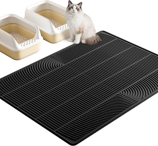TRZZ XXL Cat Litter Mat, Large Silicone Waterproof Mat, Black | Non-Slip, Easy to Clean, Cat Litter Trapping Mat, Kitty Litter Catcher, Scatter Control, for Floor by TRZZ