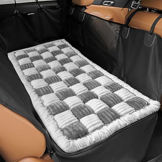HiPetpy Backseat Dog Bed Mat, Non-Slip Dog Bed for Car Back Seat, Soft & Cozy Dogs Blanket, Washable Travel Pet Mat Seat Protector for Cars, SUVs, Trucks (Grey/White, 51.1" L x 23.6" W x 1.5" Th) by HiPetpy