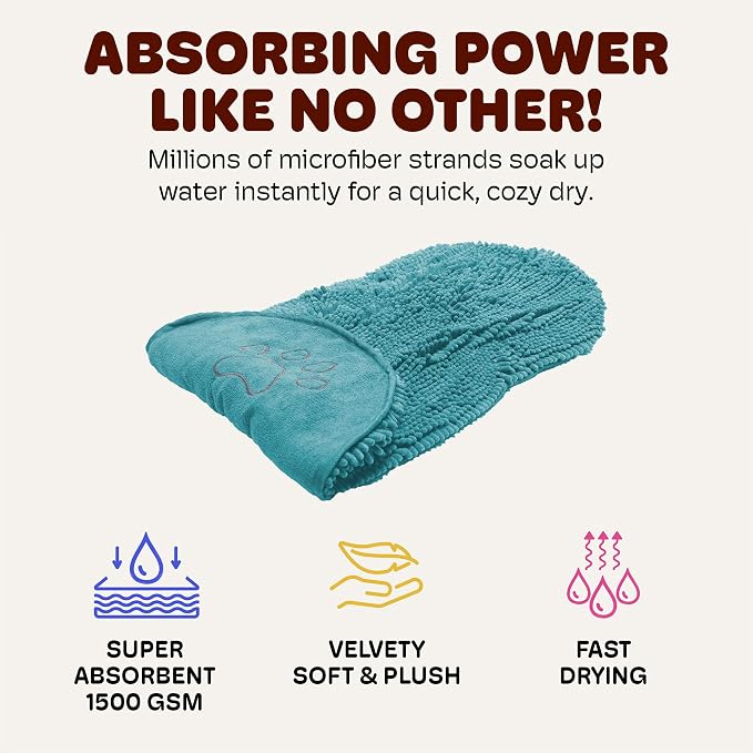 Dog Gone Smart The Dirty Dog Shammy - Antimicrobial Microfiber Dog Towel for Odor Control, Fast-Drying Plush, Dual Hand Pockets & Elastic, Super Absorbent, Machine Washable, 31 x 13 in, Pacific Blue - Image 4
