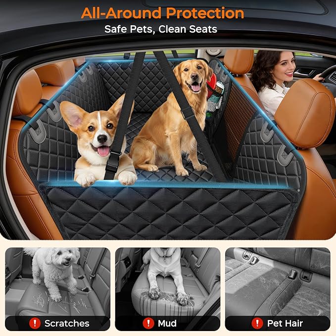 URPOWER XL Hard Bottom Dog Seat Cover for Full-Size Truck Back Seat | 400 lbs Support, 45% More Space, Waterproof, Mesh Window, Scratch Resistant, Non-Slip, Easy Care, Pee Pad Included - Image 4