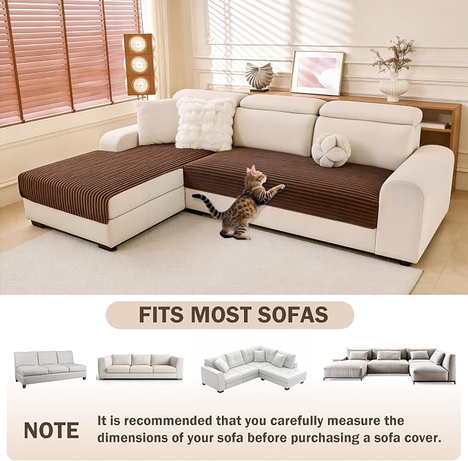 MEETSKY 100% Waterproof Sectional Couch Covers, 2 Pieces Non Slip Pet Couch Covers for Sofa L Shape, Washable Sofa Cover for 3 Cushion Couch for Dogs, Brown, XXX-Large, 35"x70.9"+35"x82.7" - Image 2