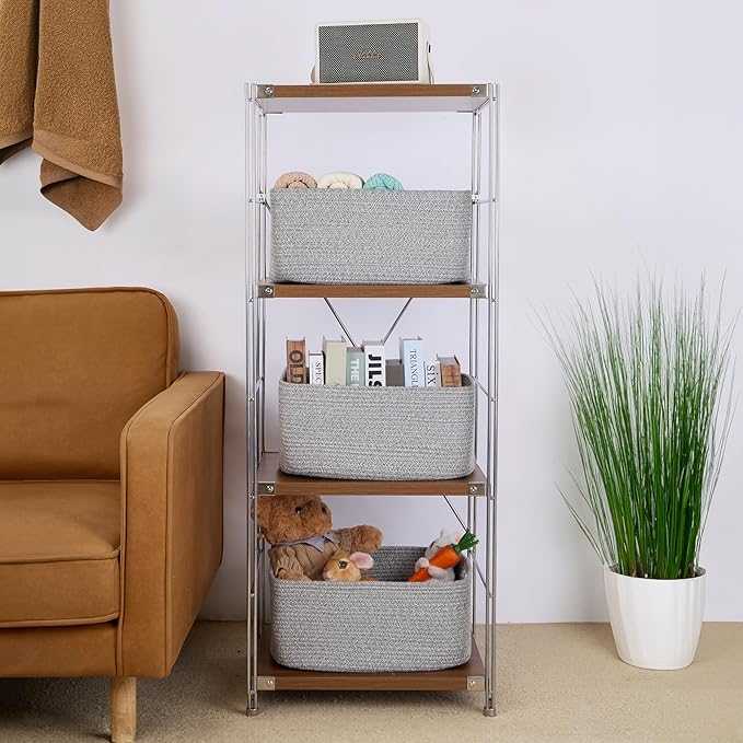 MiniArk Large Storage Baskets for Shelves, 17 x 13 x 7.5” Closet Organizers Bins for Clothes Blanket Towels, Baby Nursery, Toy Baskets Box, Woven Rope Baskets, 3 Packs Mixed Grey - Image 4