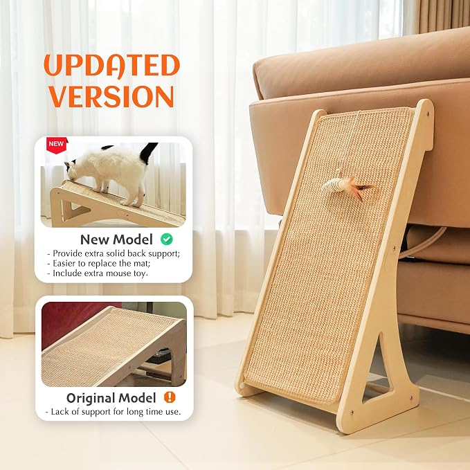 PETKARAY Cat Scratcher, Sisal Cat Scratching Ramp, L Shape Scratch Pad for Indoor Kitty, 27" Wall Furniture Protector with Mouse Toy - Image 2