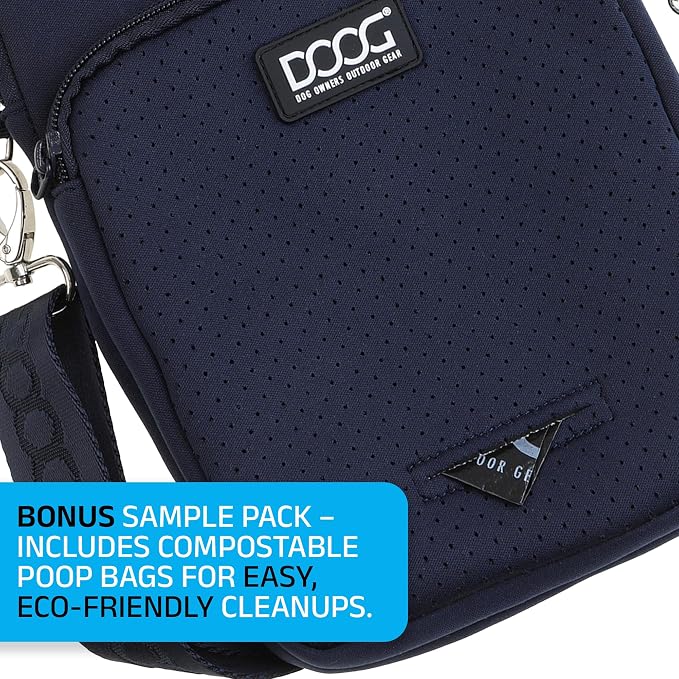 DOOG Neosport Walkie Bag - Lightweight Neoprene Dog Treat Pouch & Crossbody Shoulder Bag with Built-in Poop Bag Dispenser - Hands-Free Everyday Essentials - Navy - Image 3