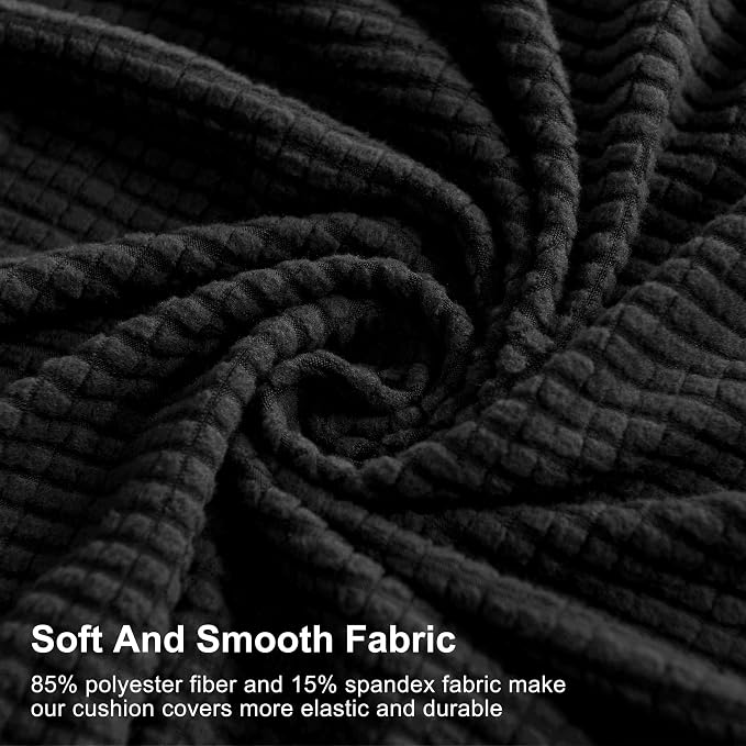 CHUN YI 3Piece Stretch Couch Cushion Covers, Sofa Seat Slipcovers for Pets, Suitable for Armchair Loveseat Sofa with Spandex Jacquard Washable Fabric(3Piece,Black) - Image 4