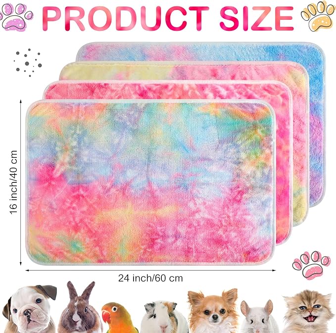 Tudomro 8 Pcs Absorbent Guinea Pig Blankets Washable Small Animal Fleece Bedding Cage Liners Reusable Pet Sleep Mat Pad Cover for Ferret Chinchilla Furniture Protection(Tie Dye,16 x 24 Inch) - Image 2