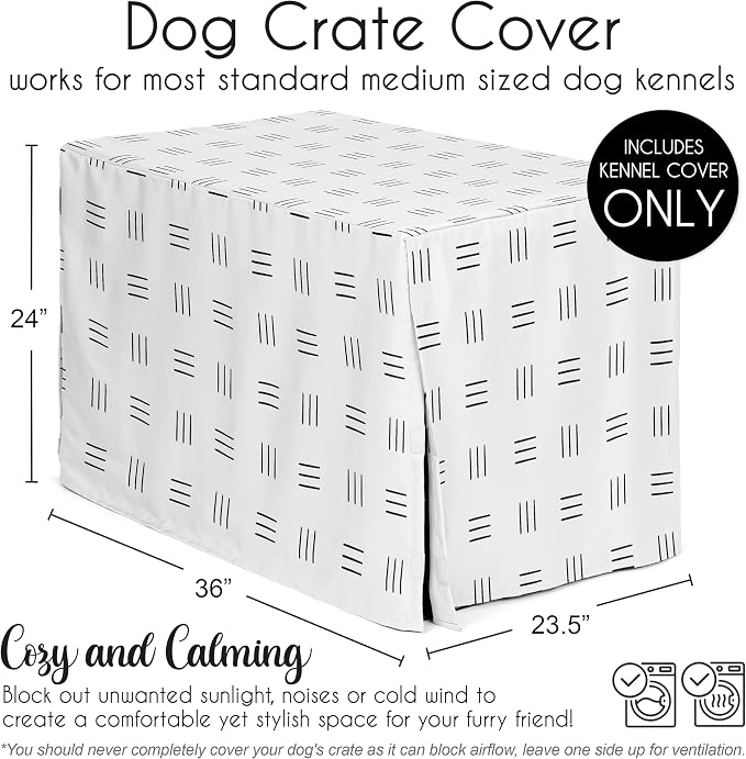 Sweet Jojo Designs 36in. Medium Dog Crate Cover (White and Black Boho) Pet Cage, Kennel Covers (Mudcloth, Black & White, Bohemian, Modern, Minimalist, Southwest, Mud Cloth, Hatch, Neutral Triple Line) - Image 5