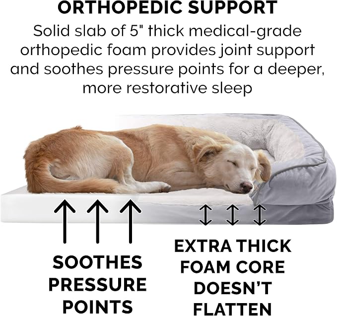Furhaven Orthopedic Dog Bed for Large Dogs w/ Removable Bolsters & Washable Cover, For Dogs Up to 125 lbs - Plush & Velvet Waves Perfect Comfort Sofa - Granite Gray, Jumbo Plus/XXL - Image 6
