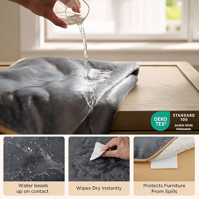 Bedsure Waterproof Dog Blankets for Small Dogs Soft Cat Blanket Warm,25X35 | Washable Plush Sherpa Fleece Puppy Blanket for Couch Protector, Reversible Cozy Calming Throw for Pet Indoor,Grey - Image 2