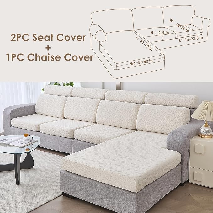 Genina Waterproof Couch Cushion Covers for Sectional Sofa L Shape Cover | Non Slip,Stretch Jacquard Fabric,Pet Hair & Scratch Protection,Easy Installation,Furniture Protector,2 Seater+1 Chaise - Image 6