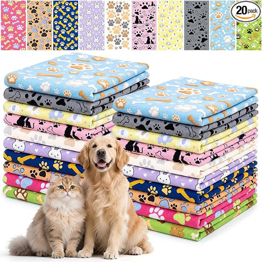 20 Pcs Dog Towels for Drying, 20"x40" Quick Drying Microfiber Pet Bath Towel, Dog Grooming Absorbent Towel with Cute Pattern, Soft Bathrobe for Large Medium Small Puppy Cat by Unknown