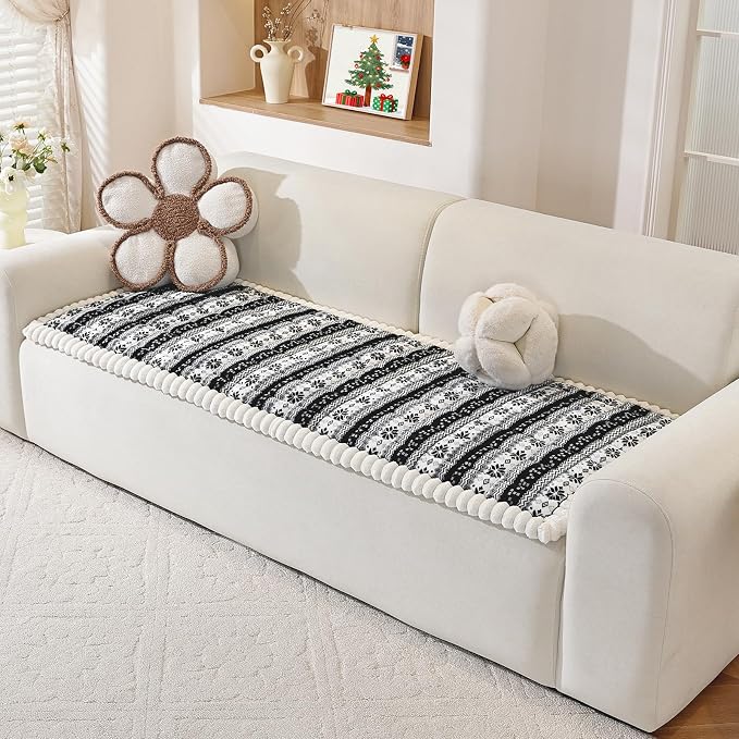 Plush Warm Sofa Cover, Pet Couch Cover for 3 Seaters Sofas, Sofa Covers for Pet Washable, Non-slip Christmas Couch Covers for Pets, Dog Couch Protectors for Christams(1PC, Black, 27.6"×82.7") - Image 2