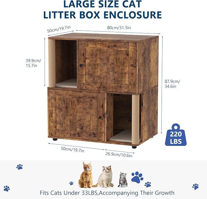 Litter Box Cabinet, Hidden Cat Litter Box Furniture with Dual Compartments, Odor Control & Scratch-Resistant Panels, Compact Enclosure for Multiple Cats, White Black Grey - Image 4