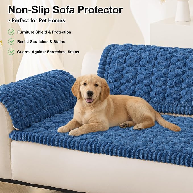 Smiry Non Slip Couch Covers for Dogs, Scratch Resistant Pet Sofa Protector | Machine Washable Soft Fuzzy Thick Furniture Cover for Sofa Loveseat Sectional Large Dogs, Navy, 27.6" x 27.6" - Image 10