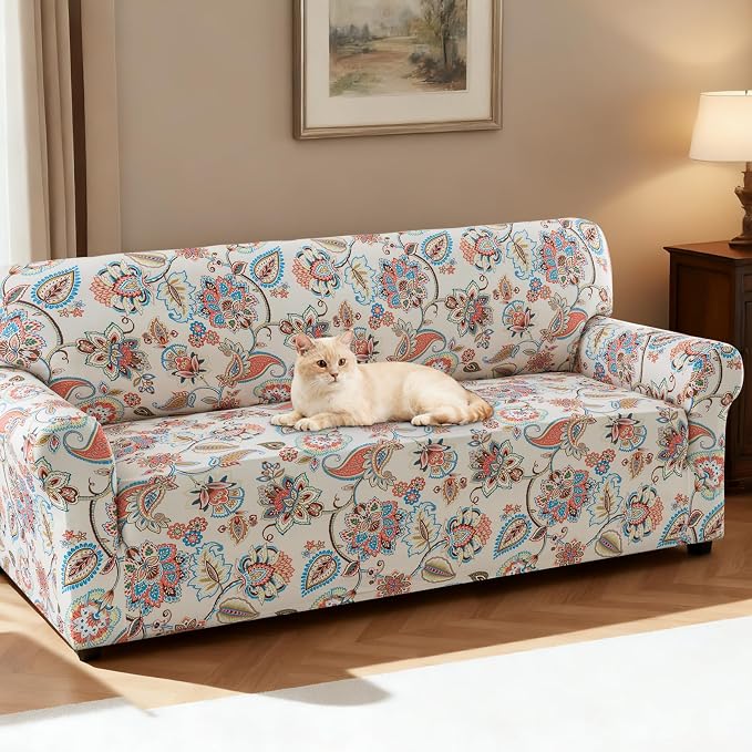 H.VERSAILTEX Floral Pattern Couch Cover Printed Sofa Covers Washable High Stretch Slip Covers for Sofas/Couches Dog Couch Cover Protector Super Soft Fabric(Sun-Kissed Floral,Sofa) - Image 2