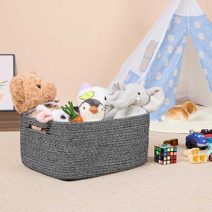 MiniArk Large Storage Baskets for Shelves, 17 x 13 x 7.5” Closet Organizers Bins for Clothes Blanket Towels, Baby Nursery, Toy Baskets Box, Woven Rope Baskets, 3 Packs Dark Gray - Image 5