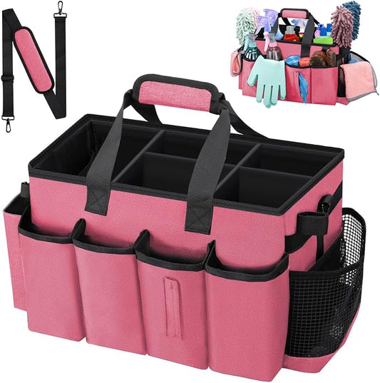 Wearable Large Cleaning Caddy Bag for Housekeeper, Clean Supply Organizer with Adjustable Shoulder, Waist & Handle Straps, Detailing Bag for Kitchen Supplies (Rosered) by wigojoy