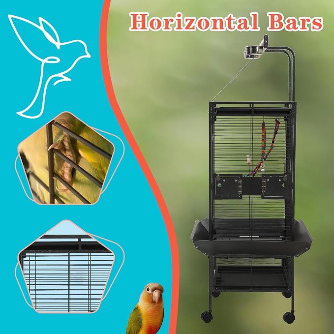 Large Bird Cages for Parrots,Bird Flight Cage for Parakeets,Cockatiel Cage for Birds,Large Parakeet Cage with Stand,Parrot Cages Cover,Seed Catcher,Toys,Feeders,Trays for Conure Canary Lovebird Budgie - Image 7
