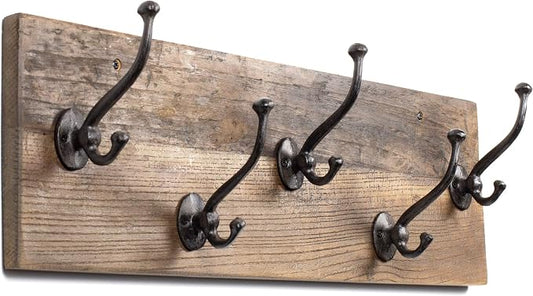 Rustic State Takki Wall Mount Mudroom Entryway Organizer Farmhouse Wood Coat Rack with 5 Cast Iron Double Hooks Walnut 30 Inches Long by RusticState