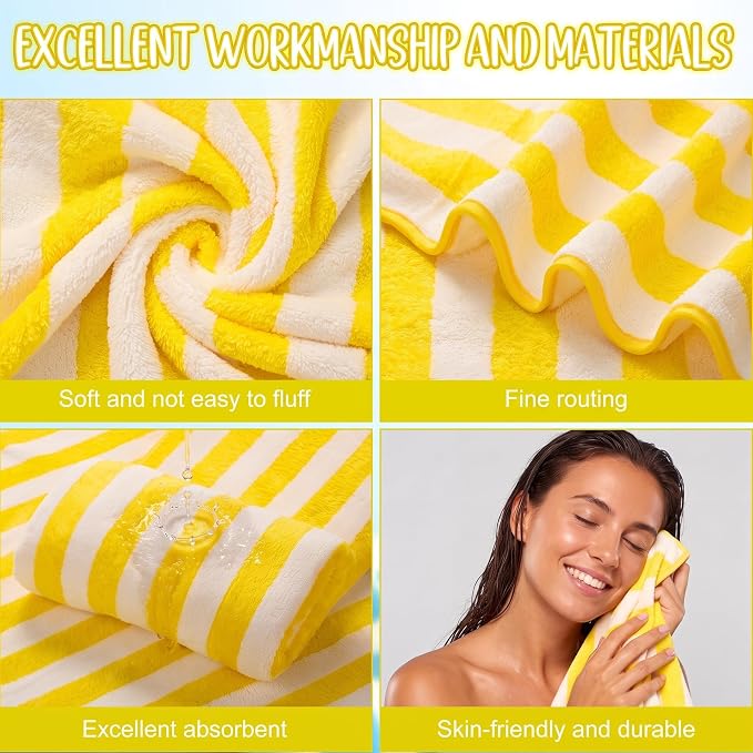 SmoothNovelty 8 Pack Microfiber Bath Towels Bulk 27'' x 60'' Oversized Bath Towel Highly Absorbent Extra Large Shower Sheets Soft Drying for Beach Pool Bathroom Salon Party(Wide Stripe,Yellow) - Image 3
