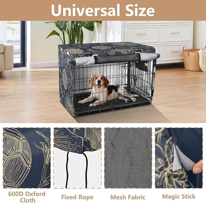 Dog Crate Cover Kennel Cover for Dog Cages Breathable for Wire Cage Indoor Outdoor Gold Lion Football Floral Classic - Image 4