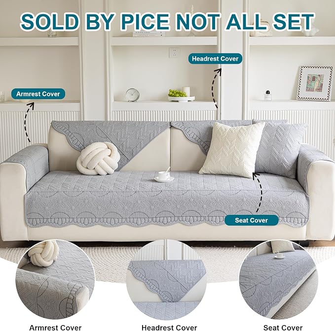 KRFOONN Cotton Quilted Dog Couch Cover for Sofa (04, 2PC 27.6" x 27.6") | Farmhouse Embroidery Sectional Couch Cover Washable, Soft Non Slip Sofa Slipcover Cushion Furniture Protector for Kids, Pets - Image 4