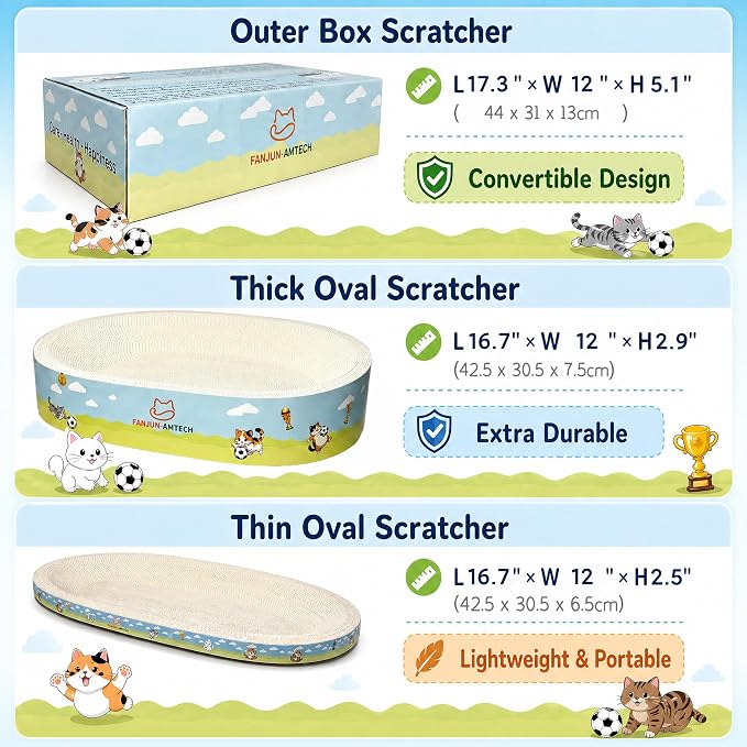3PCS White Cat Scratcher Cardboard Lounge Bed, Mess-Free High-Density Oval Cat Scratching Pad for Indoor Cats, Sports Soccer Style Cat Scratcher Bowl Nest for Large Cats and Kittens (M) - Image 4