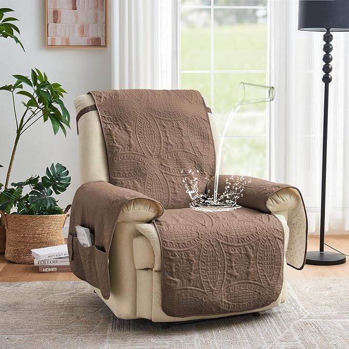Toffee Quilted Recliner Covers, Camel Large Recliner Chair Covers, Lazy Boy Chair Covers, Pet Friendly Recliner Slipcover for Dogs, Washable Furniture Protector (Recliner 30", Raw Umber) - Image 2