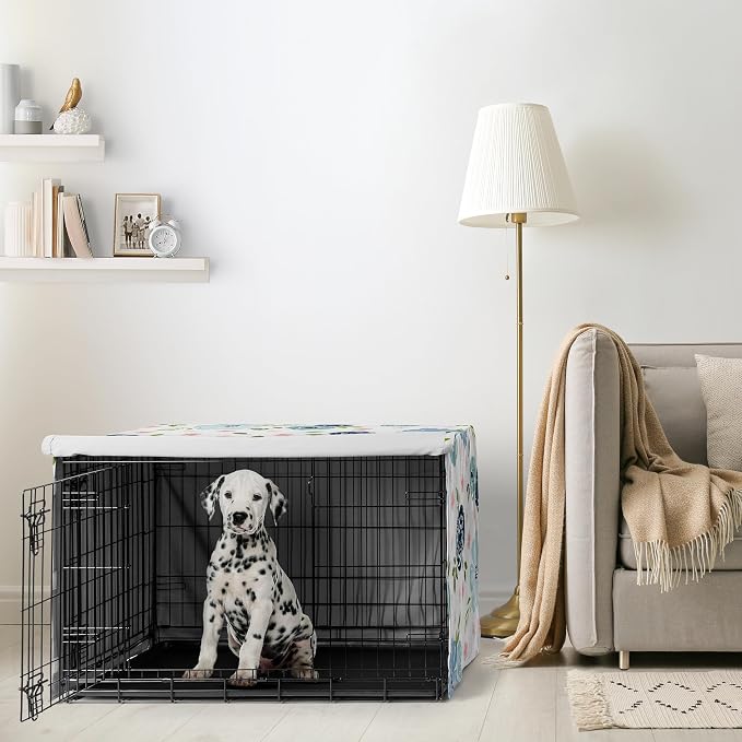 Sweet Jojo Designs 36in. Medium Dog Crate Cover (Blue/Pink Boho Floral) for Girls Pet Cage, Kennel Covers (Watercolor, Flower, Elegant Rose, Bohemian, Shabby Chic, Farmhouse Nature, Navy, Blush, Grey) - Image 2