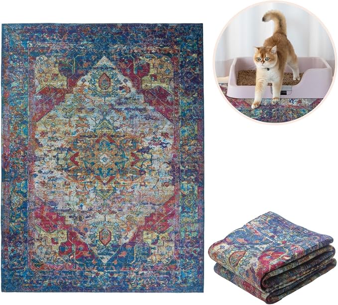 Lovewag Cat Litter Mat, Litter Box Mat, Bohemian Jewel, 36x48, 2 Pack | Washable litter mat cover, kitty litter mat & cat mat for litter box, litter trapping mat, prevents tracking, multi-cat - Image 8