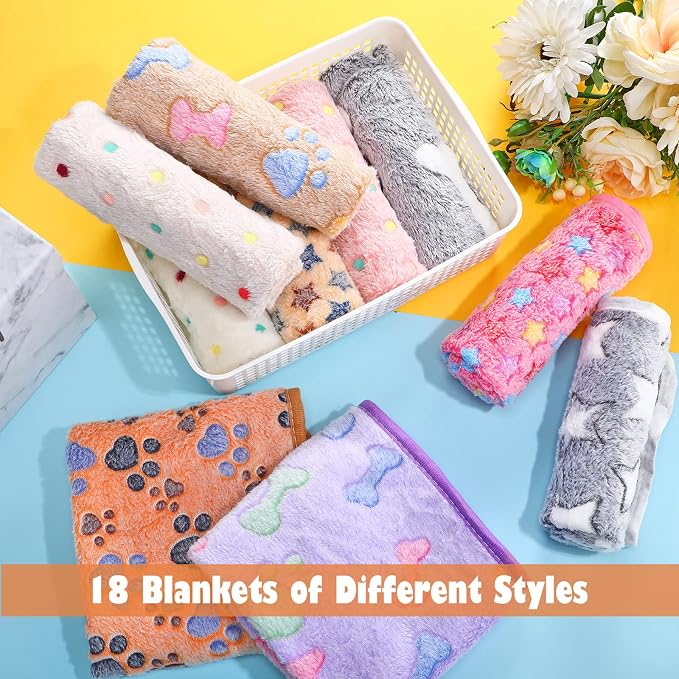 Chumia 18 Pcs Fleece Puppy Blanket Bulk, Soft Warm Pet Blanket with Paw Bone Star Elephant Dot Heart Printed Fluffy Throw Bed Mat for Small Medium Dog Cat Kitten Animals(23 x 16 Inch, Sweet) - Image 4