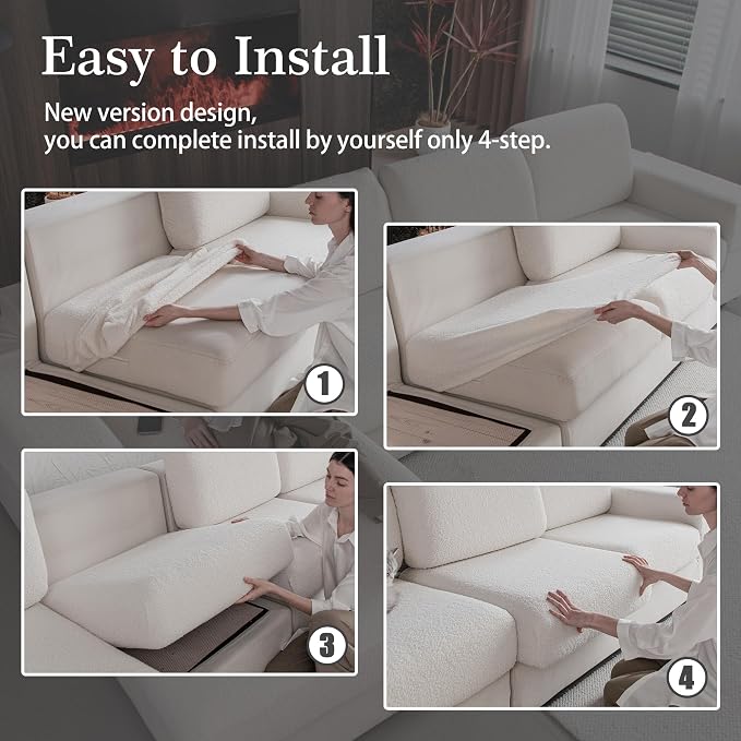 OHSIO Couch Cushion Covers for Sectional Sofa, Stretch Soft Sofa Slipcovers Washable Wear-Resistant Universal Furniture Protector for Living Room(1 Piece Armrest Cover, Ivory) - Image 7
