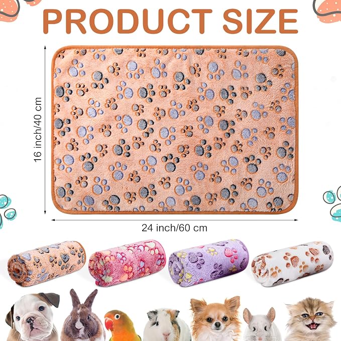 Reginary 4 Pcs Waterproof Guinea Pig Blankets Washable Small Animal Fleece Bedding Absorbent Guinea Pig Cage Liners Reusable Training Pee Pad Pet Sleep Mat for Hamster(Paw Print,24 x 16 Inch) - Image 2