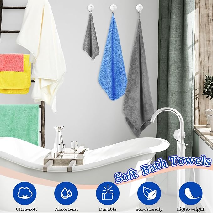 Moukeren 18 Pcs Microfiber Bath Towel Set 6 Bath Towels 6 Hand Towels 6 Washcloths Soft Coral Velvet Highly Absorbent Bathroom Towel for Fitness Sports Yoga Travel(Classic Colors) - Image 6