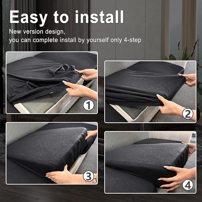 ANARACHON Leather Look Couch Cushion Covers Sofa Seat Slipcovers Sets Couches Furniture Protector for Sectional Armchair Loveseat Pets Kids Stretch Spandex Fabric (3 Cushion Sofa, Dark Grey) - Image 6
